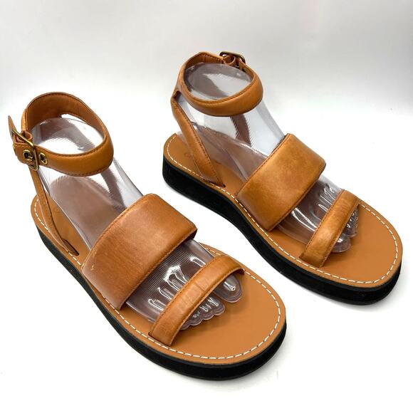 J. Crew Mallorca Platform Double-strap Leather Sandals Brown Size 7.5 - Picture 2 of 12